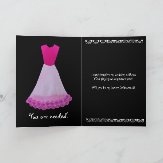 ジュニアブライドメイドピンク&ホワイトガウンの花柄 招待状 (内部)