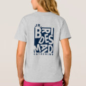 ジュニア Jr. ブライズメイド、ウェディングパーティー、ネイビーブルー Tシャツ (裏面)
