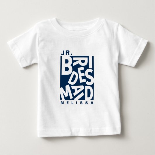 ジュニアJr.ブライドメイド、ウェディングパーティー、ネイビーブルー ベビーTシャツ (正面)