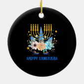 ジュニコーンユダヤ人ユニコーンハヌカー（ユダヤ教の祭り）ハッピーハヌカーK セラミックオーナメント (裏面)