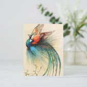 ジュニパーの木から美しい鳥が飛び出す ポストカード (スタンド正面)