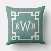 ジュニパーモダングリーンギリシャ鍵カスタムモノグラム クッション (裏面)