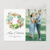 ジュニパー&ホリーリースメリークリスマスフォト ポストカード (正面)