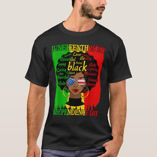 ジュネグは私の独立の日ブラックウィメンズアフロ Tシャツ (正面)
