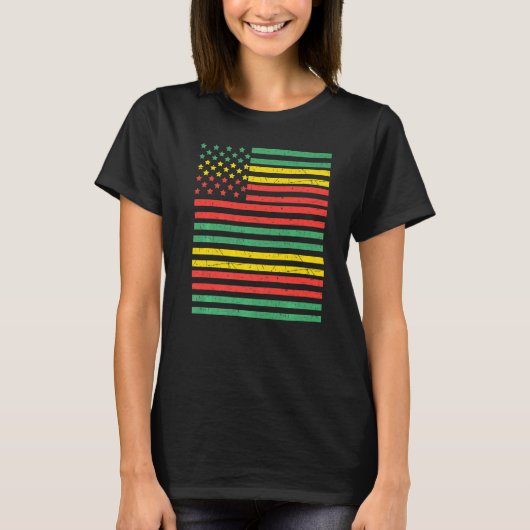 ジュネグ国旗黒人女性メンメラニンママパパボー Tシャツ (正面)