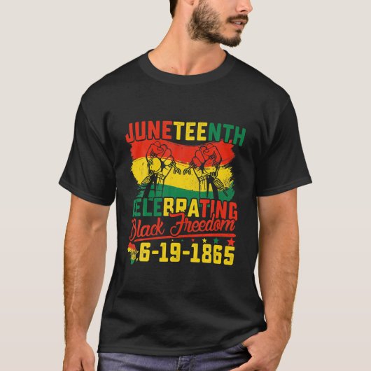 ジュネチ祝フの黒自由度1865アフリカ Tシャツ (正面)