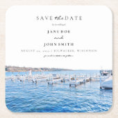 ジュネーブウィスコンシン湖紙コースター日付を保存 スクエアペーパーコースター (正面)