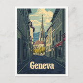 ジュネーブスイスアートヴィンテージトラベルイラストレーション ポストカード (正面)
