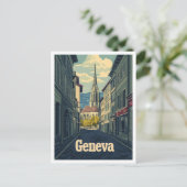 ジュネーブスイスアートヴィンテージトラベルイラストレーション ポストカード (スタンド正面)