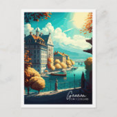 ジュネーブスイスヴィンテージ旅行イラストレーション ポストカード (正面)