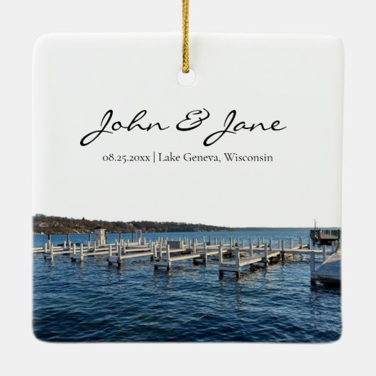 ジュネーブパーソナライズされたウィスコンシン湖 セラミックオーナメント (裏面)
