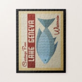 ジュネーブ湖ウィスコンシンブルーフィッシュヴィンテージトラベル ジグソーパズル (縦)