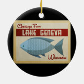 ジュネーブ湖ウィスコンシンブルーフィッシュヴィンテージトラベル セラミックオーナメント (裏面)