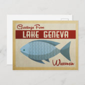 ジュネーブ湖ウィスコンシンブルーフィッシュヴィンテージトラベル ポストカード (正面/裏面)