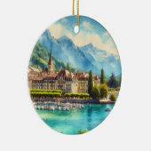 ジュネーブ湖スイスウォーターカラークリスマス セラミックオーナメント (右)