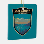 ジュネーブ湖スイストラベルアートヴィンテージ セラミックオーナメント (右)