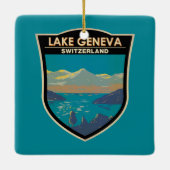 ジュネーブ湖スイストラベルアートヴィンテージ セラミックオーナメント (裏面)