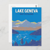 ジュネーブ湖スイストラベルアートヴィンテージ ポストカード (正面/裏面)
