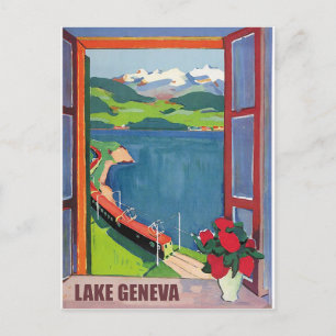 ジュネーブ湖、鉄道、窓からの眺め ポストカード
