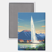 ジュネーブ通りスイストラベルジェットドーヴィンテージ マグネット (正面/裏面)