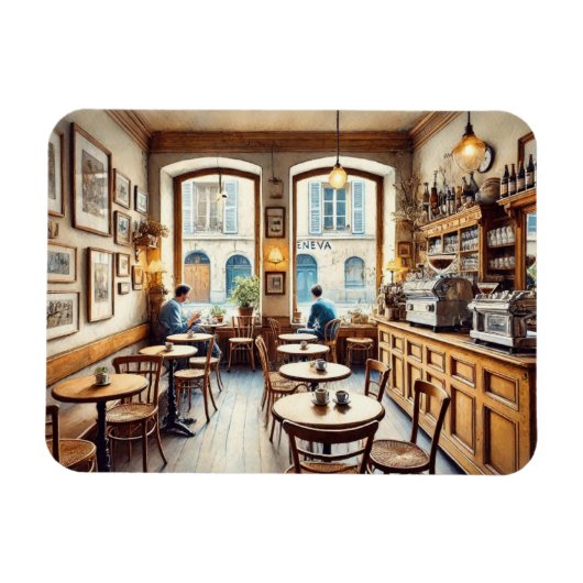 ジュネーブ・スイスの小さなコーヒーショップ マグネット (横)