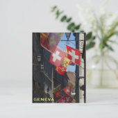 ジュネーブ、スイス連邦共和国のカラフルな旗 ポストカード (スタンド正面)