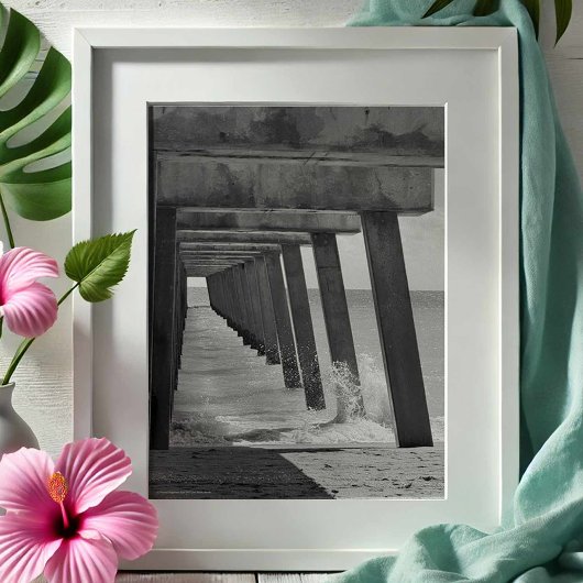 ジュノビーチピアブラックアンドホワイト写真 フォトプリント