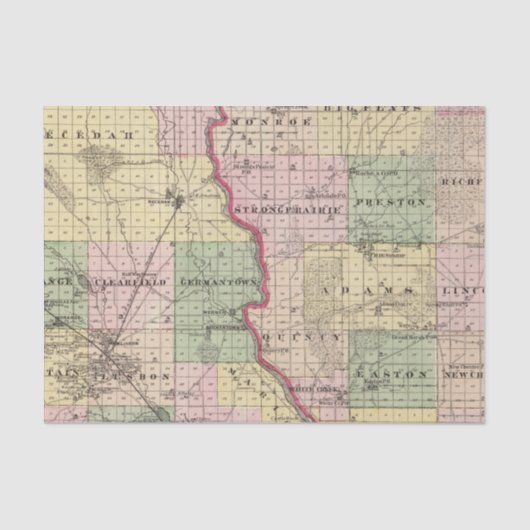 ジュノーおよびアダムス郡の地図 薄葉紙 (正面)