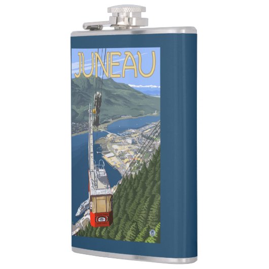 ジュノー、アラスカの上の市街電車ヴィンテージ旅行ポスター フラスク (左)