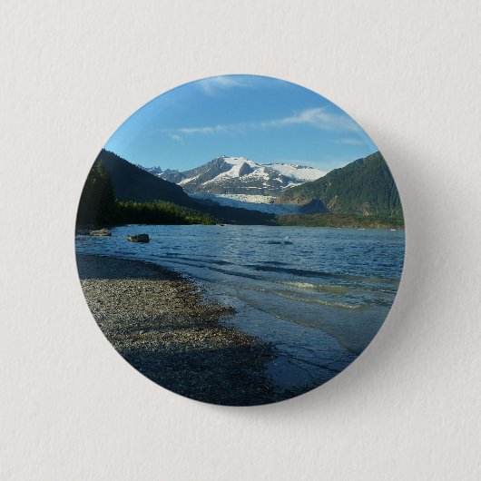 ジュノー アラスカ州 メンデンホール湖の風景 缶バッジ (正面)
