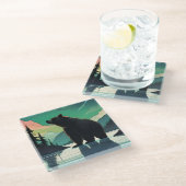 ジュノー・アラスカ・グリズリー・ベア・オーロラの北方灯 ガラスコースター (アングル)