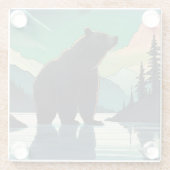 ジュノー・アラスカ・グリズリー・ベア・オーロラの北方灯 ガラスコースター (裏面)