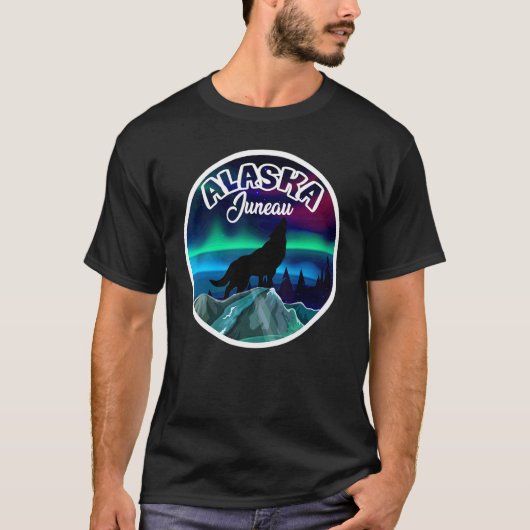 ジュノー アラスカ ノーザン ライツ ウルフ Tシャツ (正面)
