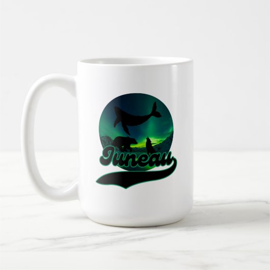 ジュノー・アラスカ・ホエールウルフベアーロオーロラ北部 コーヒーマグカップ (左)