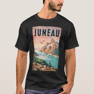 ジュノー アラスカ 氷河 イラスト 旅行 アート ヴィンテージ Tシャツ