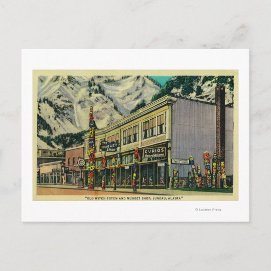ジュノー、古い魔女トーテムとヌージュのアラスカのビュー ポストカード (正面)