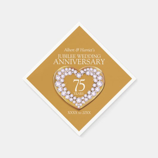 ジュビリー結婚75周年記念ハート名前をカスタムする スタンダードカクテルナプキン (角)