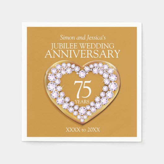 ジュビリー結婚75周年記念ハート名前をカスタムする スタンダードカクテルナプキン (正面)