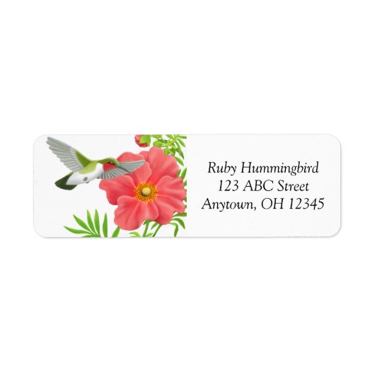 ジュムフラワーラベルの上のルビーの喉のハミングバード ラベル (正面)