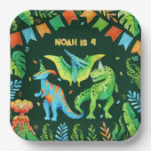 ジュラシックかわいい恐竜の少年の誕生日パーティー ペーパープレート (正面)