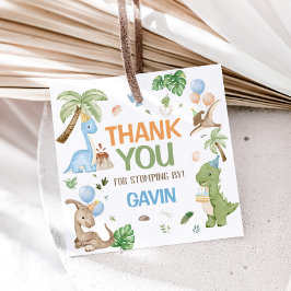 ジュラシックかわいい恐竜の誕生日パーティースクエア フェイバータグ