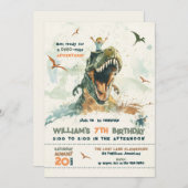 ジュラシックディノライドブロンドヘアボーイバースデーパーティー 招待状 (正面/裏面)