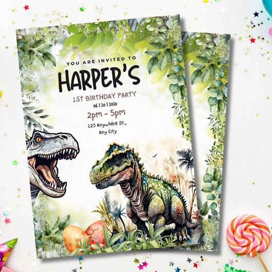 ジュラシックパーティーTレックス恐竜1st誕生日 招待状