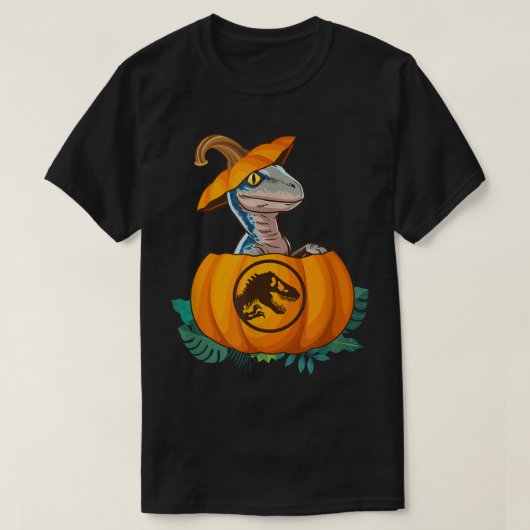 ジュラシック世界ハロウィーン恐竜パンプキンロゴ Tシャツ (デザイン正面)