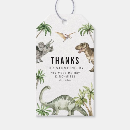 ジュラシック水彩恐竜誕生日の恩恵 ギフトタグ (正面)