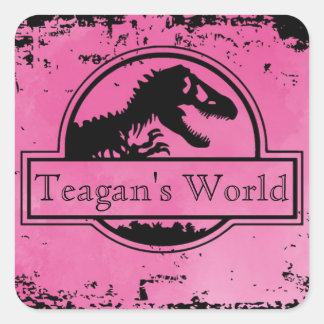 ジュラシック・ディノ・ピンク・ステッカー スクエアシール