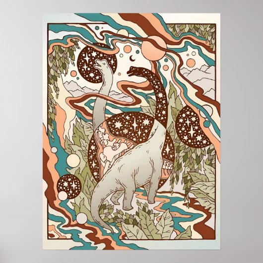 ジュラシック・ポータル |レトロレインボパレット |恐竜 ポスター (正面)