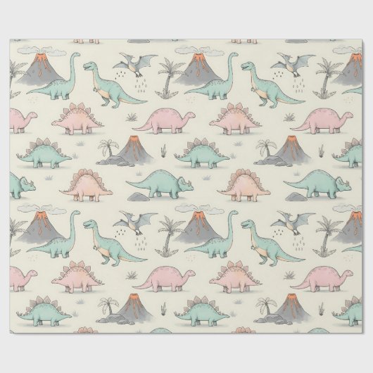 ジュラシック・ランドのかわいい串型恐竜 ラッピングペーパー (フラット)