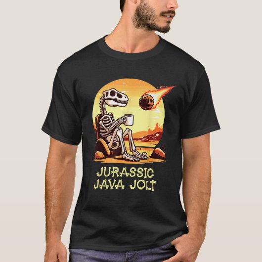 ジュラシックJava Joltコーヒー恐竜スケルトン流星 Tシャツ (正面)