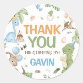 ジュラ紀かわいい恐竜の誕生日パーティー ラウンドシール (正面)